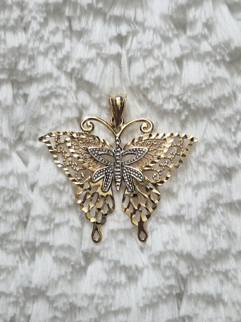14k Gold Filigree Butterfly Pendant